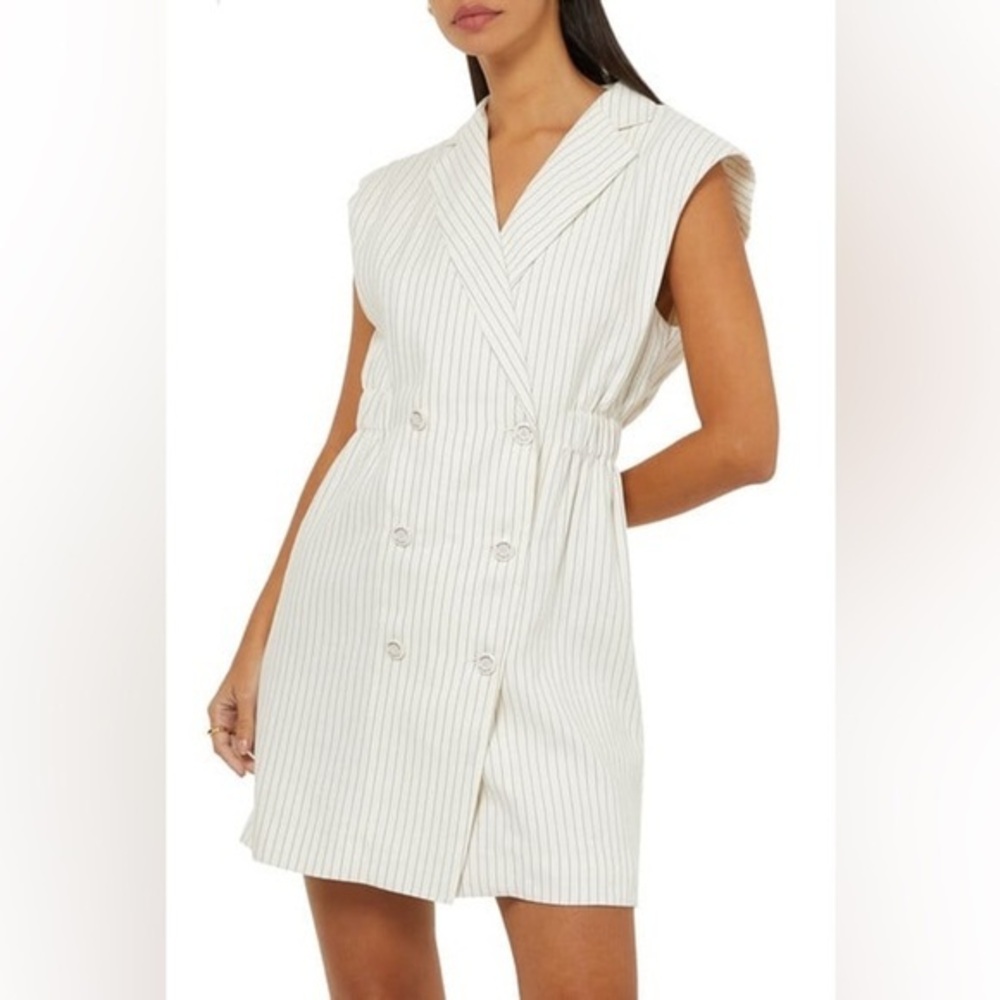 Sandro Double-breasted Pinstriped Linen-blend Twill Mini Dress